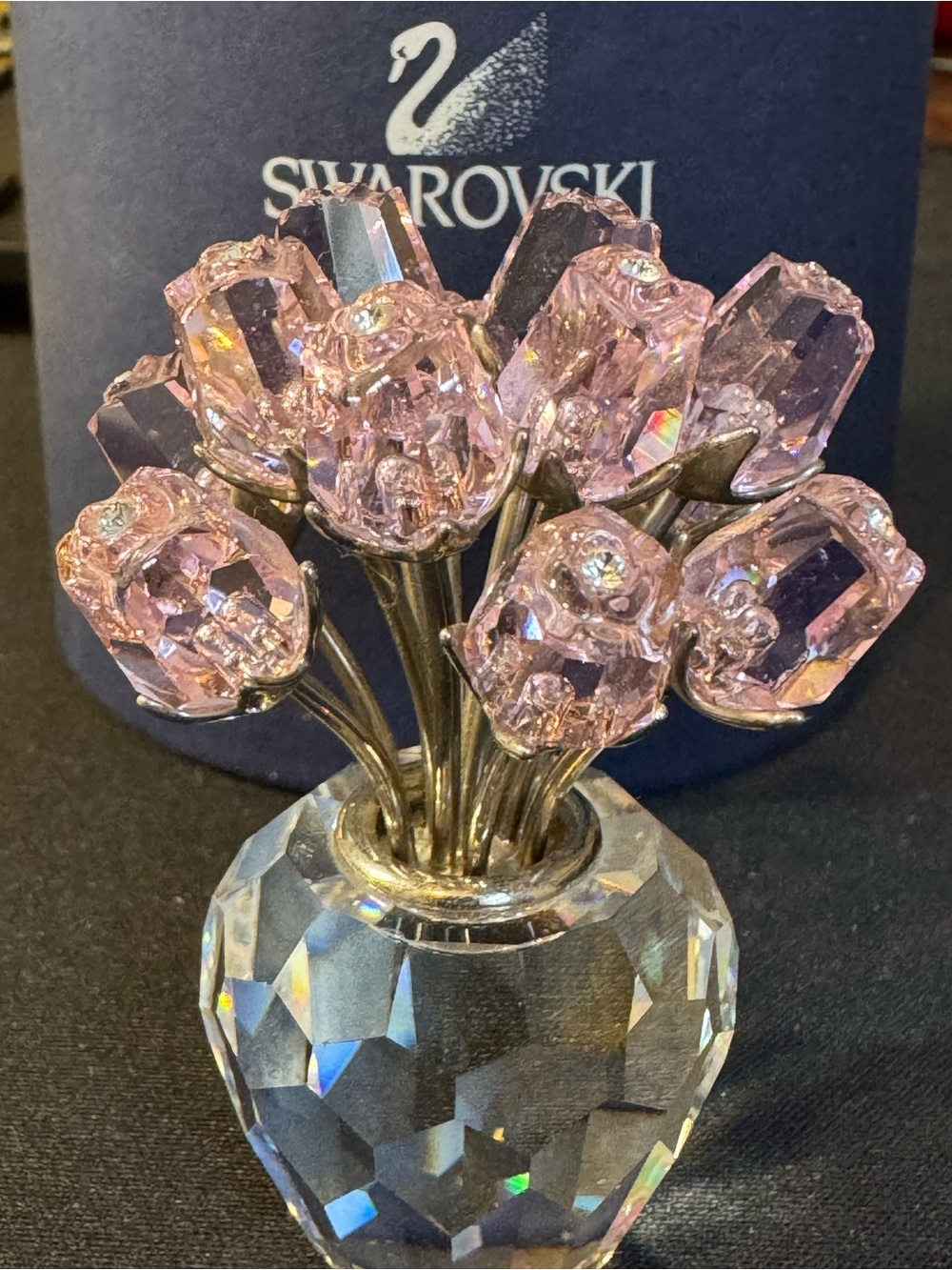 Swarovski Pink Crystal Tulip Bouquet Figurine with Faceted Clear Vase